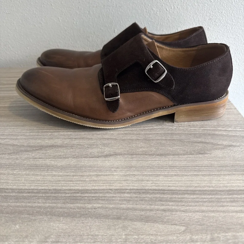 La Milano Albin Monk Strap Mens Sz 12 Cognac Leather Cap Toe Dress Shoes A11641